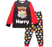 Pokemon - Pijama de manga larga personalizado - 100% algodón, suave y cálido pijama de invierno para niños y niñas - Diseño Pikachu 5-12 años negro/amarillo, Negro, 9-10 años