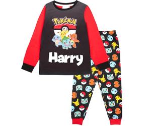 Pokemon - Pijama de manga larga personalizado - 100% algodón, suave y cálido pijama de invierno para niños y niñas - Diseño Pikachu 5-12 años negro/amarillo, Negro, 7-8 años