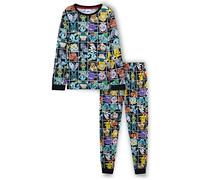Pokemon Pijama Niño Invierno Pijama Pikachu Chico con Camiseta Niño Manga Larga y Pantalon Ropa de Dormir Infantil Regalos para Niños (7-8 Años, Negro AOP)