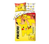 POKEMON PIKACHU 0025 - Juego de cama funda nórdica 140 x 200 cm + funda de almohada 70 x 90 cm - Reversible - 100% algodón Oeko-Tex - Amarillo