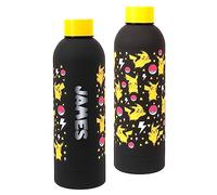 Pokemon Pikachu - Botella de agua infantil de acero inoxidable personalizada, color negro y amarillo