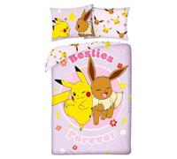 POKEMON Pikachu Eevee BESTIES FOREVER - Juego de cama Funda nórdica 140 x 200 cm + Funda de almohada 70x90cm - Reversible - 100% POLIÉSTER - Color Rosa