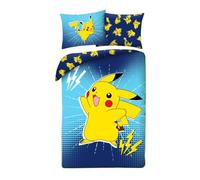 POKEMON Pikachu ELÉCTRICO - Juego de cama Funda nórdica 140 x 200 cm + Funda de almohada 70x90cm - Reversible - 100% POLIÉSTER - Color Azul