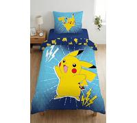 POKEMON Pikachu ELÉCTRICO - Juego de cama Funda nórdica 140 x 200 cm + Funda de almohada 70x90cm - Reversible - 100% POLIÉSTER - Color Azul