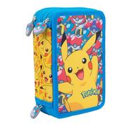Pokémon Pikachu - Estuche escolar triple con 3 compartimentos con cremallera | Portalápices para niños primarios y medianos - Gráficos coloridos y resistentes [amarillo]