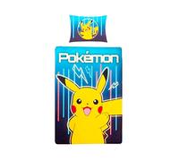 Pokémon Pikachu Funda Nórdica Cama 90 140x200 + Funda Almohada | Ropa de cama reversible | Algodón natural transpirable | Licencia Pokémon | 4-12 | Regalo | Lavable a máquina