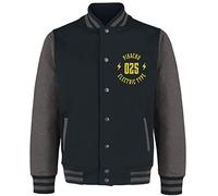 Pokemon Pikachu Hombre Chaqueta Varsity Jaspeado Negro/Gris XL 50% algodón, 50% poliéster