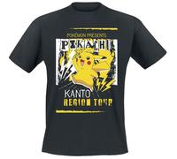 Pokémon Pikachu Kanto Region Tour Hombre Camiseta Negro Regular