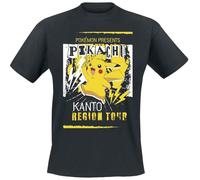 Pokémon Pikachu Kanto Region Tour Hombre Camiseta Negro XXL 100% algodón Regular