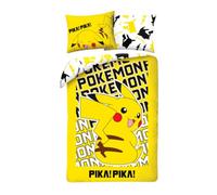POKEMON Pikachu PIKA-PIKA - Juego de cama Funda nórdica 140 x 200 cm + Funda de almohada 70x90cm - Reversible - 100% POLIÉSTER - Color Amarillo