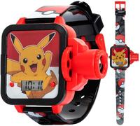Pokemon Pikachu Reloj de proyección LCD para niños con 6 imágenes de | Tiempo LCD fácil de leer, seis imágenes proyectadas de Pokémon, correa de silicona ajustable y embalaje listo para regalo