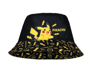 Pokemon Pikachu Sombrero de Cubo Ligero y Transpirable de Verano Para Niños 5-12 Años - Regalo Negro