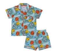 Pokémon, Pikachu, Squirtle, Bulbasaur, Charmander, 100% algodón con Botones Pijama de Manga Corta, Green, 10-11 Años: 146cm, Verde