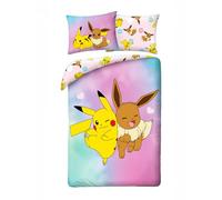 POKEMON PIKACHU y EEVEE - Juego de cama Funda nórdica 140 x 200 cm + Funda de almohada 70x90cm - Reversible - 100% Poliéster - Multicolor