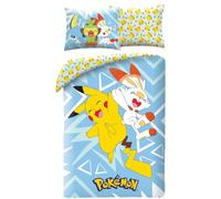 POKEMON PIKACHU y SCORBUNNY - Juego de cama Funda nórdica 140 x 200 cm + Funda de almohada 70x90cm - Reversible - 100% Poliéster - Multicolor