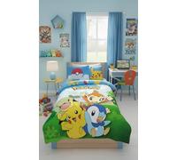 Pokémon Piplup Pikachu Chimchar Turtwig Funda Nórdica Cama 90 140x200 Niño | Ropa de cama reversible | Algodón natural transpirable Oeko-Tex | Licencia Pokémon | 4-12 | Regalo | Lavable a máquina