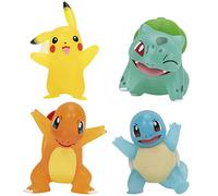 Pokémon PKW2798 Battle - Paquete de 4 Figuras translúcidas con Pikachu de 3 Pulgadas, Charmander, Bulbasaur, Squirtle-Authentic Details, Plata, Negro