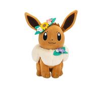 Pokémon PKW3667-20 cm - Peluche de evoli con Corona de Flores, Peluche Oficial