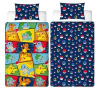 Pokemon POK3700891712163 Juego de Cama Reversible Starter y Poké-ball Microfibra 140x200cm + Funda Almohada 63x63cm