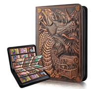 Pokemon Sammelalbum,9-Taschenkartenordner,Premium Reißverschluss Trading Card Binder,360 doppelseitige PU Sammelmappe,Drachen-Design Sammelalbum, Kartenordner für MTG, TCG, Sportkarten (Rotkupfer)