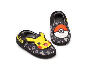 Pokémon Slippers Boys Kids Pikachu Pokeball Black House Shoes Mocasines 33 EU