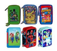 Plumier Escolar Triple 44 Piezas - para Spiderman Fan - Estuche 3 Cremalleras Azul con Lápices, Rotuladores y Accesorios - Idea Regalo Niño - Gadget Oficial - Clondo