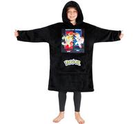 Pokémon Oversized Sudadera de Forro Polar con Capucha de Sherpa para Niño (Negro Meowth/Scorbunny)