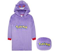Pokémon Sudadera con Capucha Niños Oversized, Snorlax, Gengar Sudaderas Poncho de Forro Polar con Bolsa Incorporada (Morado Gengar Cojín)