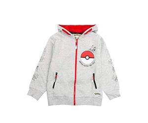 Pokémon Sudadera con Capucha para niños | Pokeball Gotta Catch Em All Zip Up Jumper | Pikachu Gris Sudadera para niños | Manga Larga, Capucha y Bolsillos