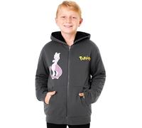 Pokémon Sudadera Cremallera Niños 7-14 Años, Pikachu Charizard Mewtwo Gengar, Chaqueta Capucha Forro Polar, Regalos Anime (7-8 Años, Gris Mewtwo)