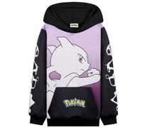 Pokémon Sudadera Niño Niña y Adolescente, Pikachu Sudaderas con Capucha Cómoda, Bolsillo Canguro, Regalos Anime para Niños (11-12 Años, Mewtwo Negro/Rosa)