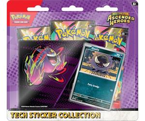Pokémon TCG: Mega Evolution - Colección de calcomanías tecnológicas de héroes ascendidos - Gastly (1 Tarjeta Promocional de Aluminio y 3 Paquetes de Refuerzo)
