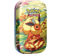Pokemon TCG: Scarlet & Violet - Mini lata de evoluciones prismticas - Flareon (2 paquetes de refuerzo y 1 moneda)