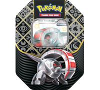 Pokémon TCG: Scarlet & Violet-Paldean Fates Tin - Iron Treads ex (1 Carta Promocional de florete y 4 Paquetes de Refuerzo)