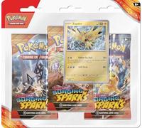 Pokémon TCG: Scarlet & Violet - Surging Sparks - Paquete de 3 ampollas - Zapdos (3 Paquetes de Refuerzo y Tarjeta Promocional de Aluminio)