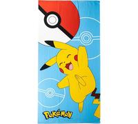 Pokémon Toalla de playa para niños - Toalla pequeña con estampado Pikachu - Color Azul - 70 x 140 cm - Fabricada en 100% poliéster de 240 g/m²