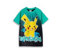 Pokémon Top de baño para niño Pikachu en Verde | Camiseta gráfica de Manga Corta | Ropa de Playa clásica de Dibujos Animados | Traje de baño sin Cordones con Cuello Redondo - 9-10 años