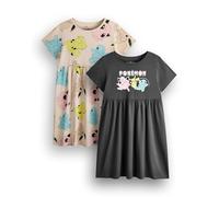 Pokémon Vestido para niñas Pack de 2 | Vestidos de Verano de Manga Corta en Gris Oscuro y Tostado Ropa de día gráfica | Conjunto de Ropa de Paquete múltiple Pikachu Squirtle Jigglypuff