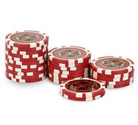 POKEO Fichas de Poker 11,5g Insert Metal Laser - Rollo 25 Piezas, Valor 5 Rojo - Texas Hold'em Blackjack Poker Chips Set