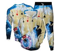 Póker Carta de Juego Chándal Mujeres Hombres Impresión 3D Sudadera con Capucha y Sudadera y Pantalones de Chándal Hip Hop 3 Piezas Conjunto Outfit