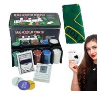 Poker Chips 200 Set, Texas Holdem Game Chip, Wear-Resistant Tokens, Durable Professional Style Pieces with Case, Ideal for Craps Games Nights, Travel Accessories, Abs