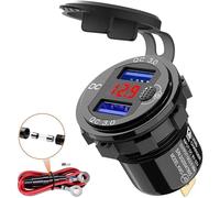 PokFhgur 10X Cargador de Coche USB de Carga Rápida 3.0 Dual 12V, Enchufe de Aluminio con BotóN de Interruptor y VoltíMetro Digital Rojo, Impermeable