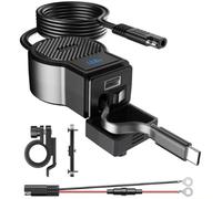 PokFhgur Cargador USB para Motocicleta PD QC4.0 Súper Rápido, Resistente Al Agua, con Cable Retráctil Tipo C y Voltímetro para Celular