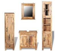 pokgdf Mueble de baño con espejo y 2 armarios laterales de madera maciza de | Diseño vintage para lavabo, armario de 120 cm y 160 cm, cajón y soporte de pared incluido