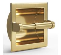 POKIM Recessed Toilet Paper Holder in Wall Mounted with Rear Mounting Bracket Stainless Steel Heavy Duty Brushed Gold Finish 6.2x6.2 Square Jumbo Mega Tissue Holder for Bathroom Wall