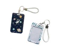 Pokinge 2 llaveros Kpop para tarjetas fotográficas, lindo soporte para tarjetas de identificación de animales de dibujos animados con llavero, soporte para tarjetas de autobús de estudiante, fundas