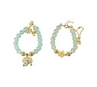 Pokinge 2 pulseras de jade de imitación de cristal, estilo chino, con cuentas de flores, cuerda tejida a mano, joyería para mujer
