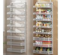 POKIPO Organizador de despensa para puerta de 8 niveles, estante grande de metal para especias con cesta ajustable, soporte de pared 2 en 1 o estante de almacenamiento de puerta de despensa resistente
