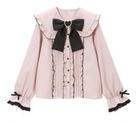 Pokn Lolita Fashion Jirai Kei Fashion - Blusa de manga larga para mujer, Negro-rosa-2, M