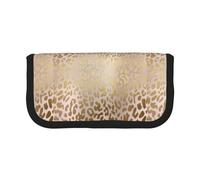 POKOMPTY Estuche Grande de Lona con Estampado de Leopardo, Color Oro Rosa y Acero Metalizado, para Mujeres, Ideal para Guardar brochas de Maquillaje.